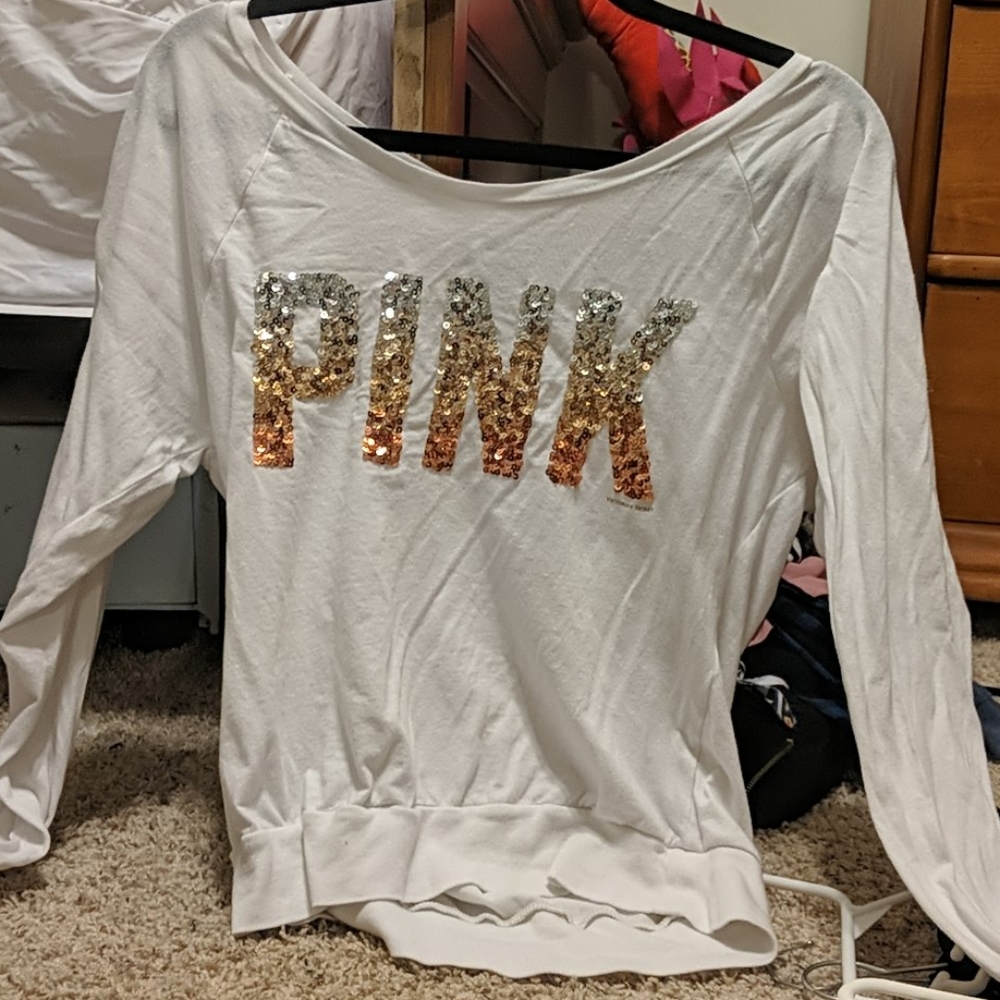 Pink long sleeve off the shoulder shirt